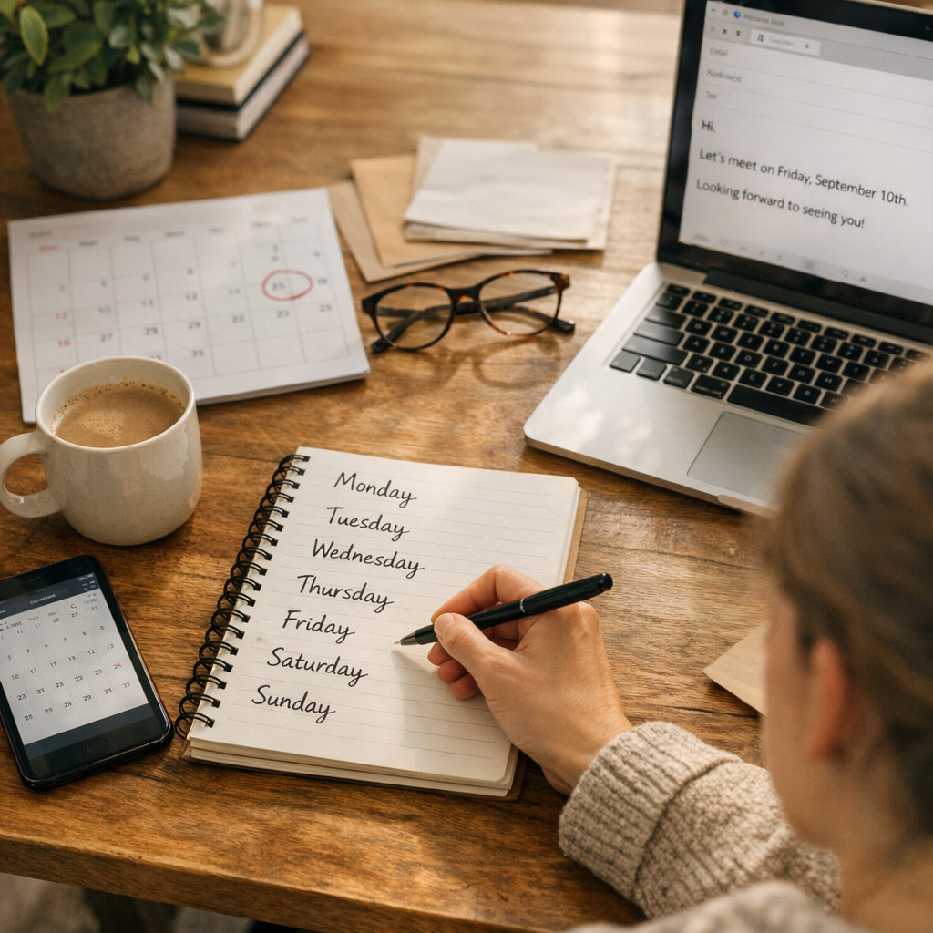 Utiliser les jours dans une phrase, une date ou un email